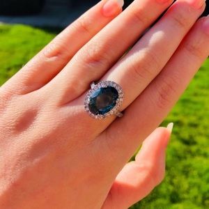 New London Blue Topaz Diamond Sterling Silver Ring